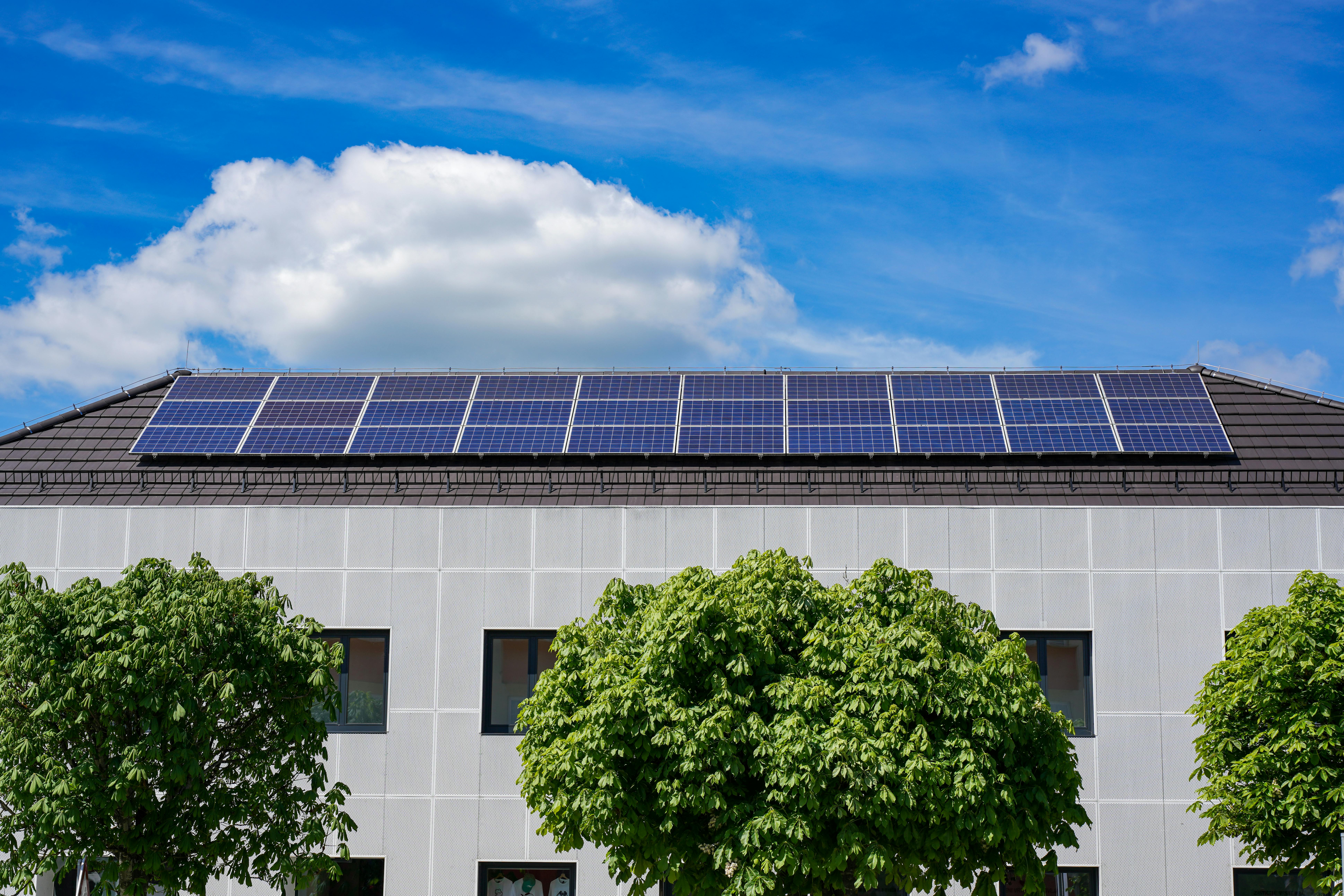 Solar panels on modern home